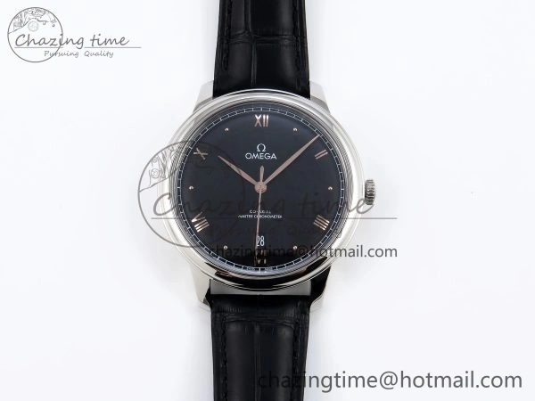 De Ville Date SS MKF 1:1 Best Edition Black Dial Roman Marker on Black Leather Strap A8800