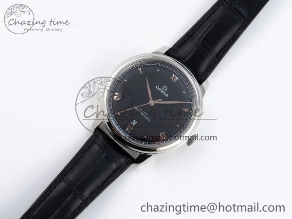 De Ville Date SS MKF 1:1 Best Edition Black Dial Roman Marker on Black Leather Strap A8800