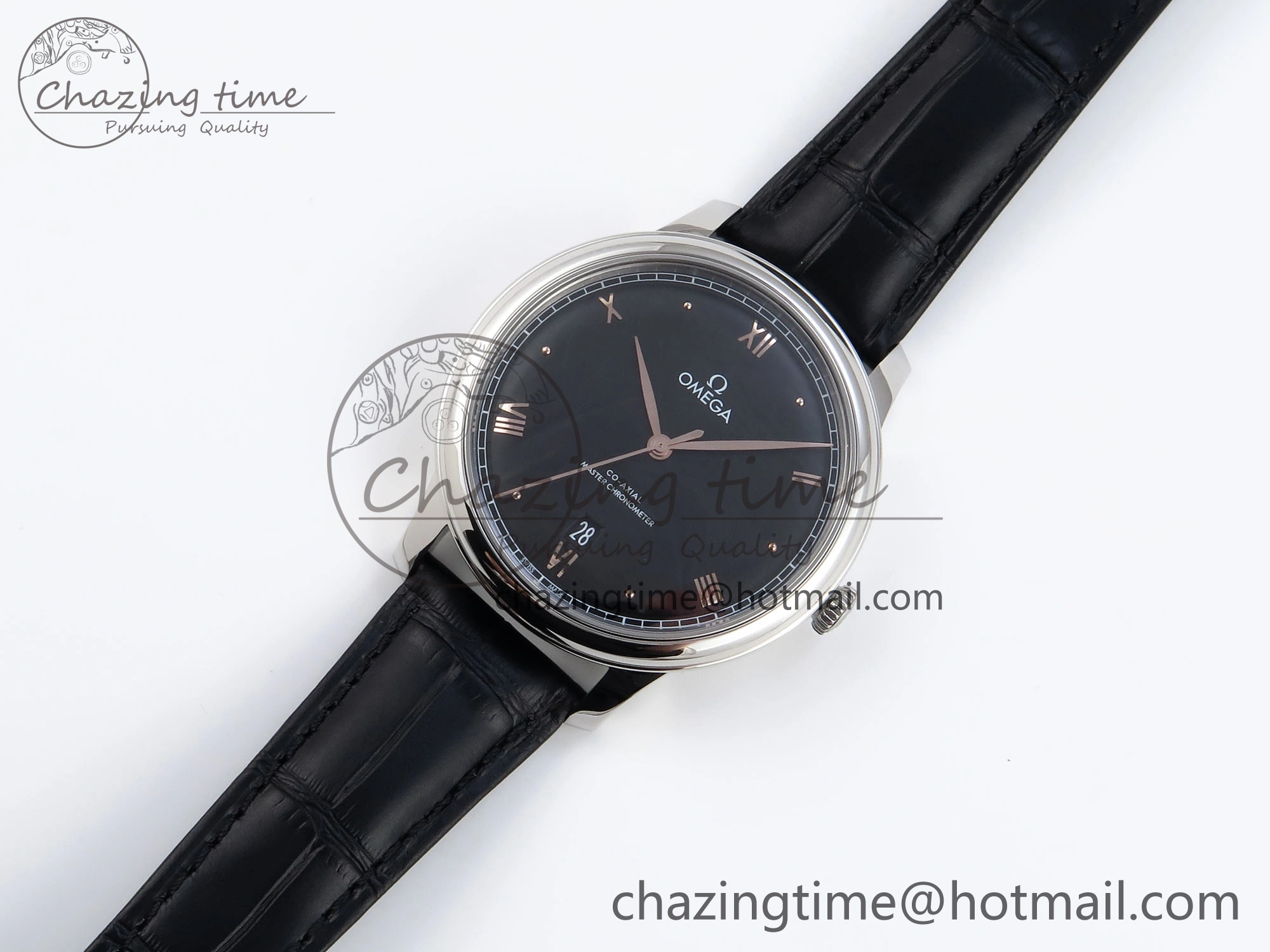 De Ville Date SS MKF 1:1 Best Edition Black Dial Roman Marker on Black Leather Strap A8800