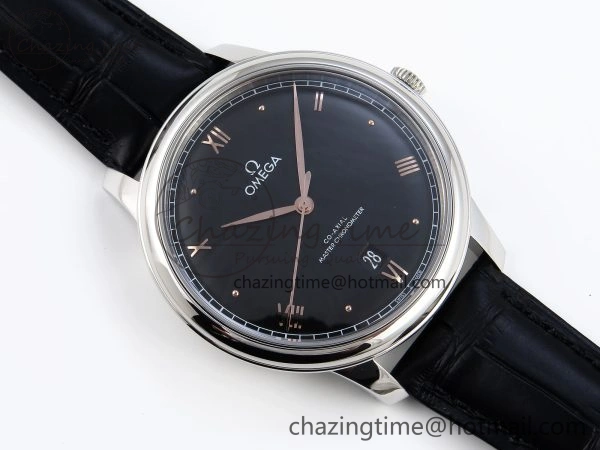 De Ville Date SS MKF 1:1 Best Edition Black Dial Roman Marker on Black Leather Strap A8800
