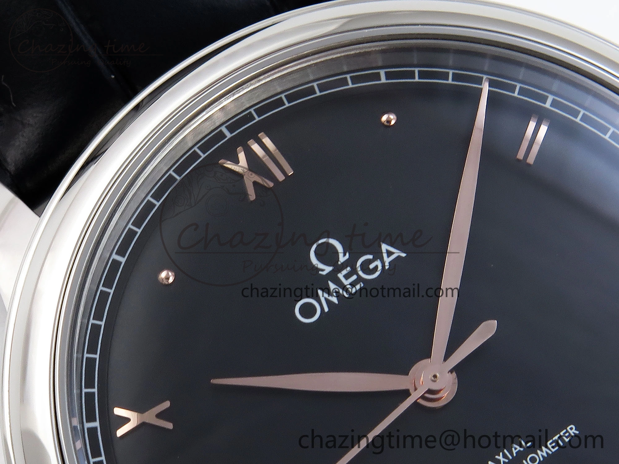 De Ville Date SS MKF 1:1 Best Edition Black Dial Roman Marker on Black Leather Strap A8800