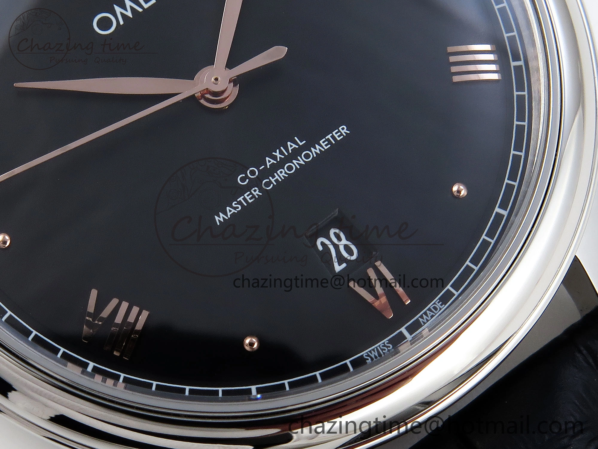 De Ville Date SS MKF 1:1 Best Edition Black Dial Roman Marker on Black Leather Strap A8800