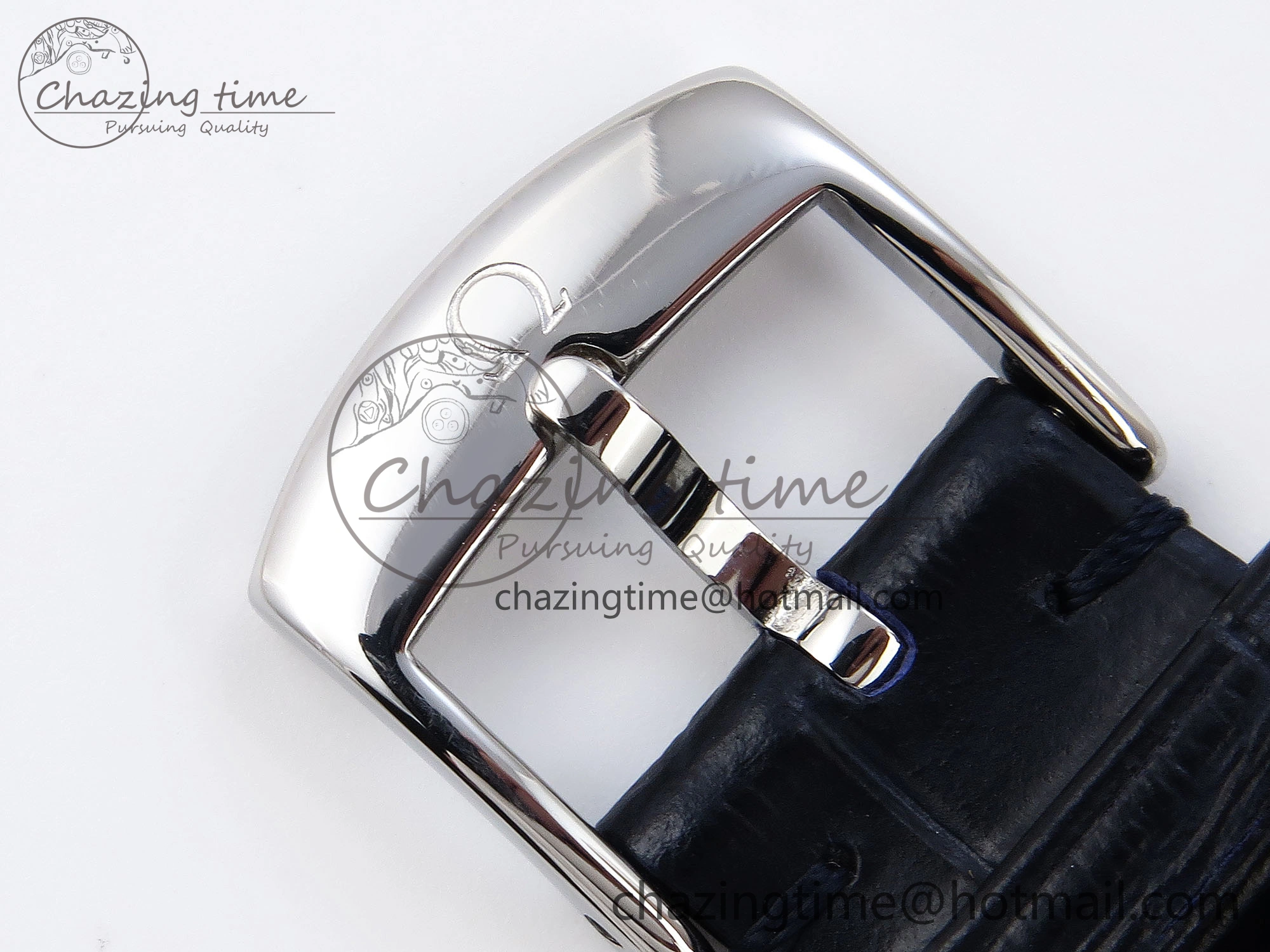 De Ville Date SS MKF 1:1 Best Edition Blue Dial Roman Marker on Black Leather Strap A8800
