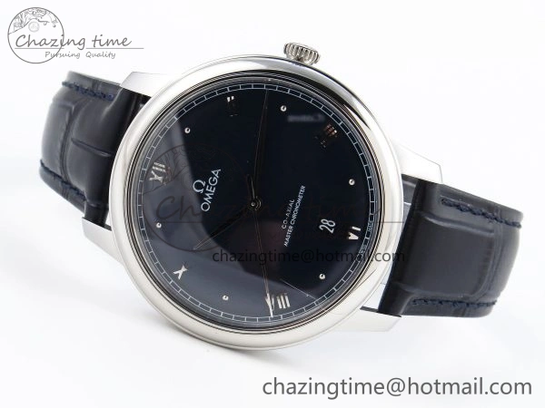 De Ville Date SS MKF 1:1 Best Edition Blue Dial Roman Marker on Black Leather Strap A8800