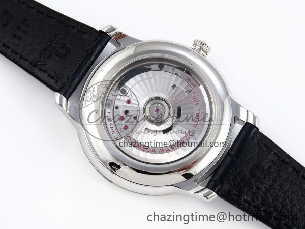 De Ville Date SS MKF 1:1 Best Edition Blue Dial Roman Marker on Black Leather Strap A8800