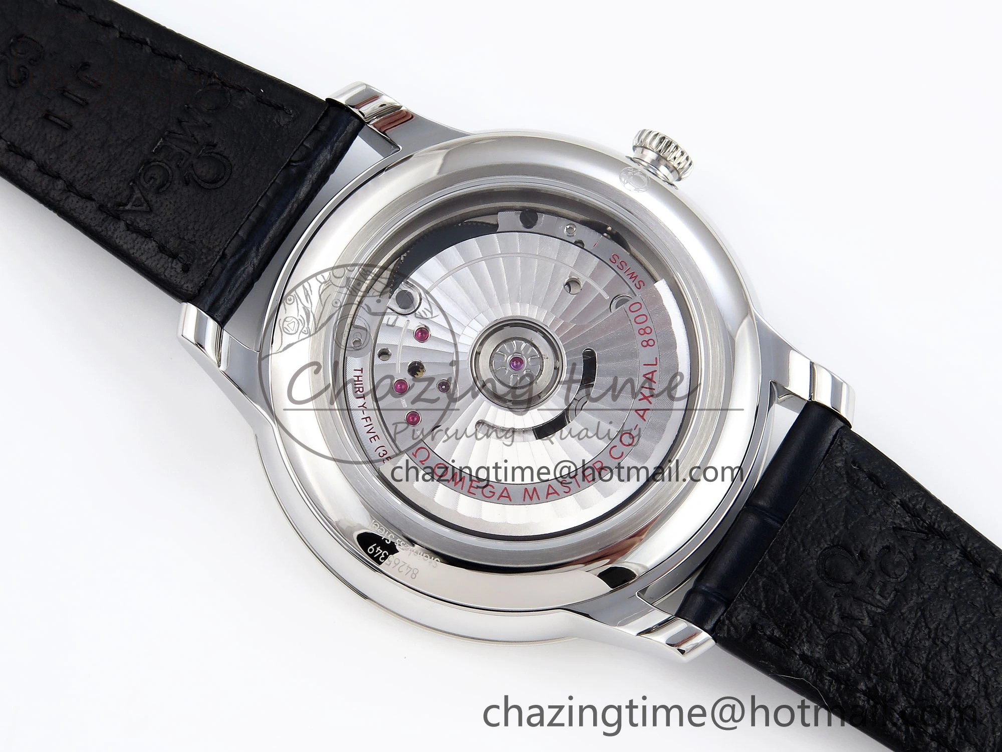 De Ville Date SS MKF 1:1 Best Edition Blue Dial Roman Marker on Black Leather Strap A8800