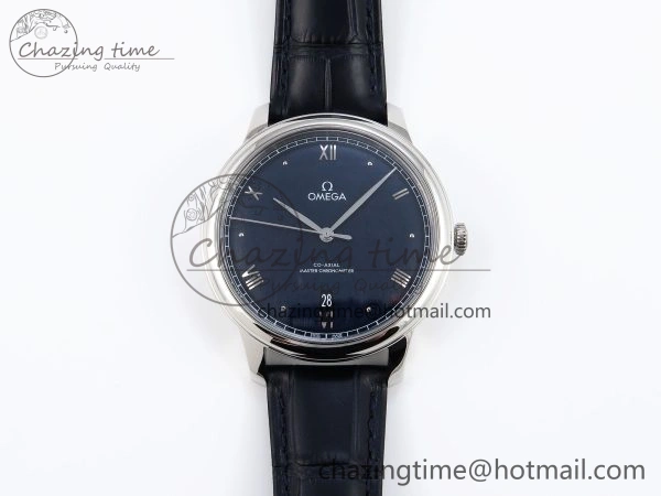 De Ville Date SS MKF 1:1 Best Edition Blue Dial Roman Marker on Black Leather Strap A8800