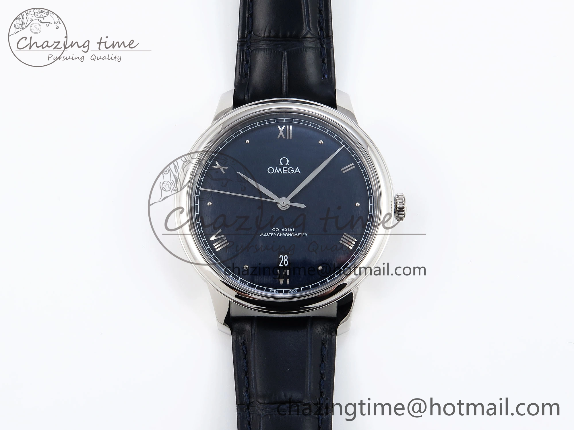 De Ville Date SS MKF 1:1 Best Edition Blue Dial Roman Marker on Black Leather Strap A8800