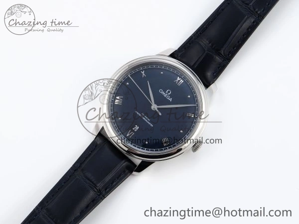 De Ville Date SS MKF 1:1 Best Edition Blue Dial Roman Marker on Black Leather Strap A8800
