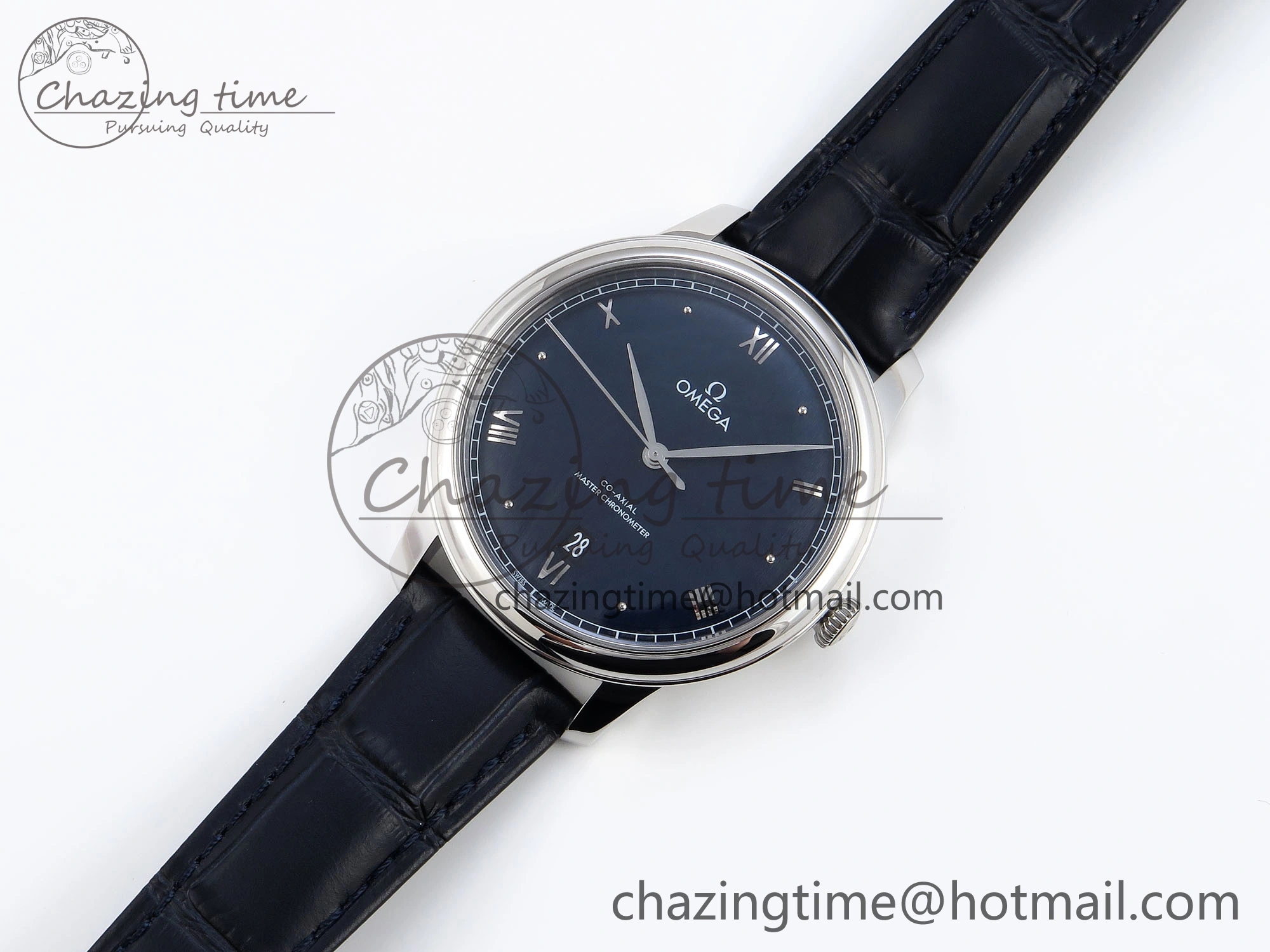 De Ville Date SS MKF 1:1 Best Edition Blue Dial Roman Marker on Black Leather Strap A8800