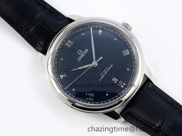 De Ville Date SS MKF 1:1 Best Edition Blue Dial Roman Marker on Black Leather Strap A8800