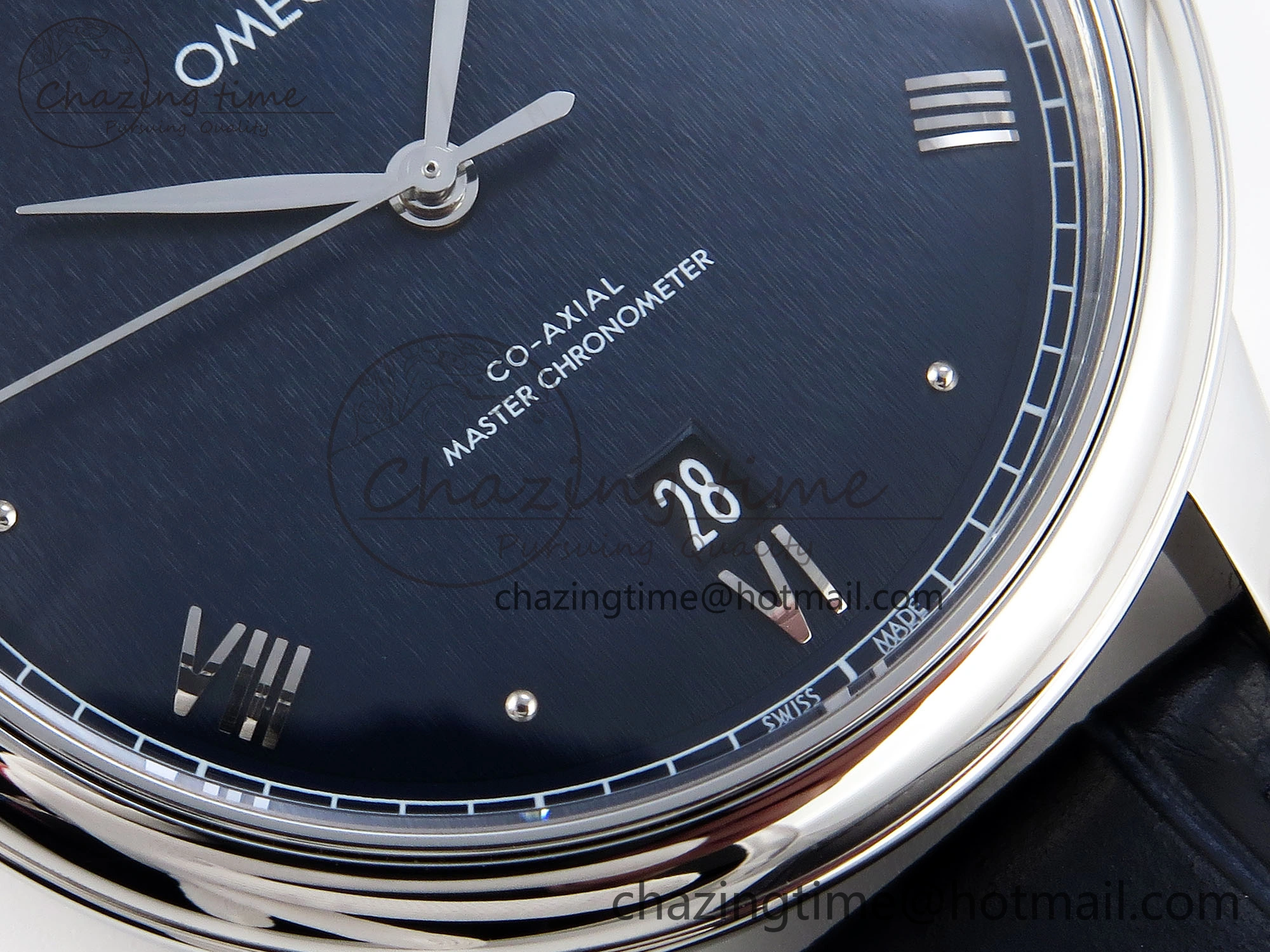 De Ville Date SS MKF 1:1 Best Edition Blue Dial Roman Marker on Black Leather Strap A8800