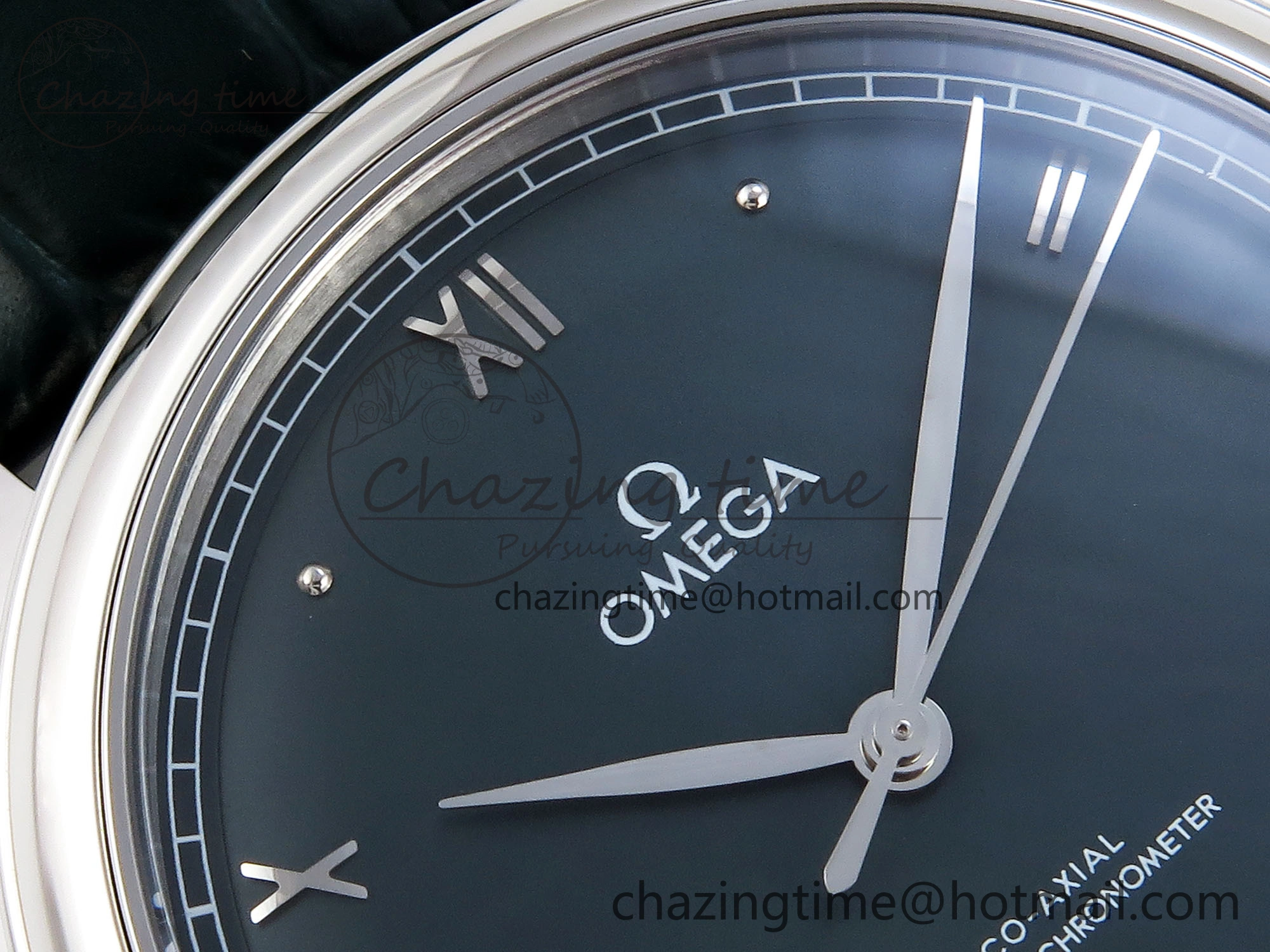De Ville Date SS MKF 1:1 Best Edition Dark Gray Dial Roman Marker on Black Leather Strap A8800