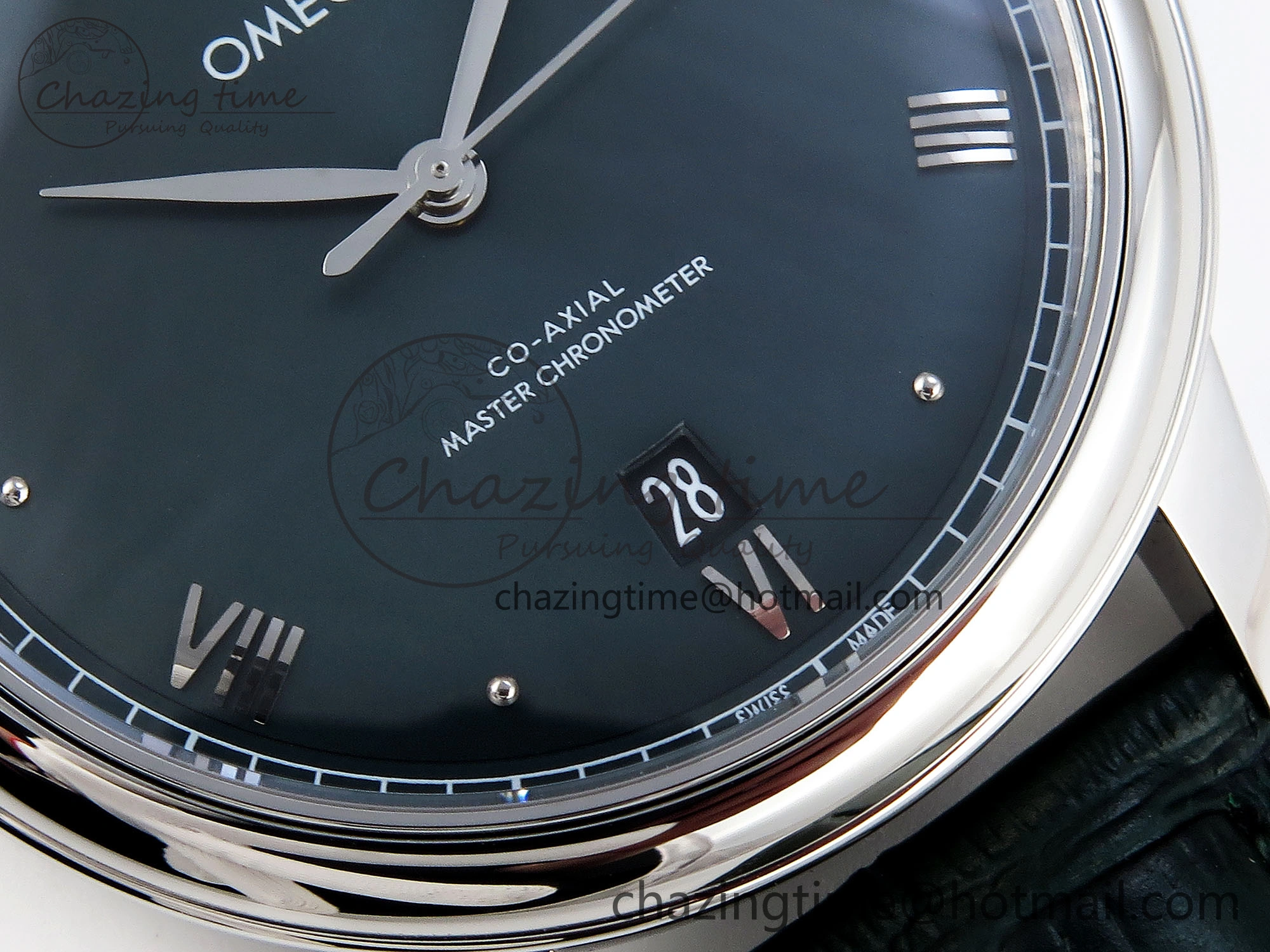 De Ville Date SS MKF 1:1 Best Edition Dark Gray Dial Roman Marker on Black Leather Strap A8800