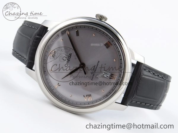 De Ville Date SS MKF 1:1 Best Edition Grey Dial Roman Marker on Black Leather Strap A8800