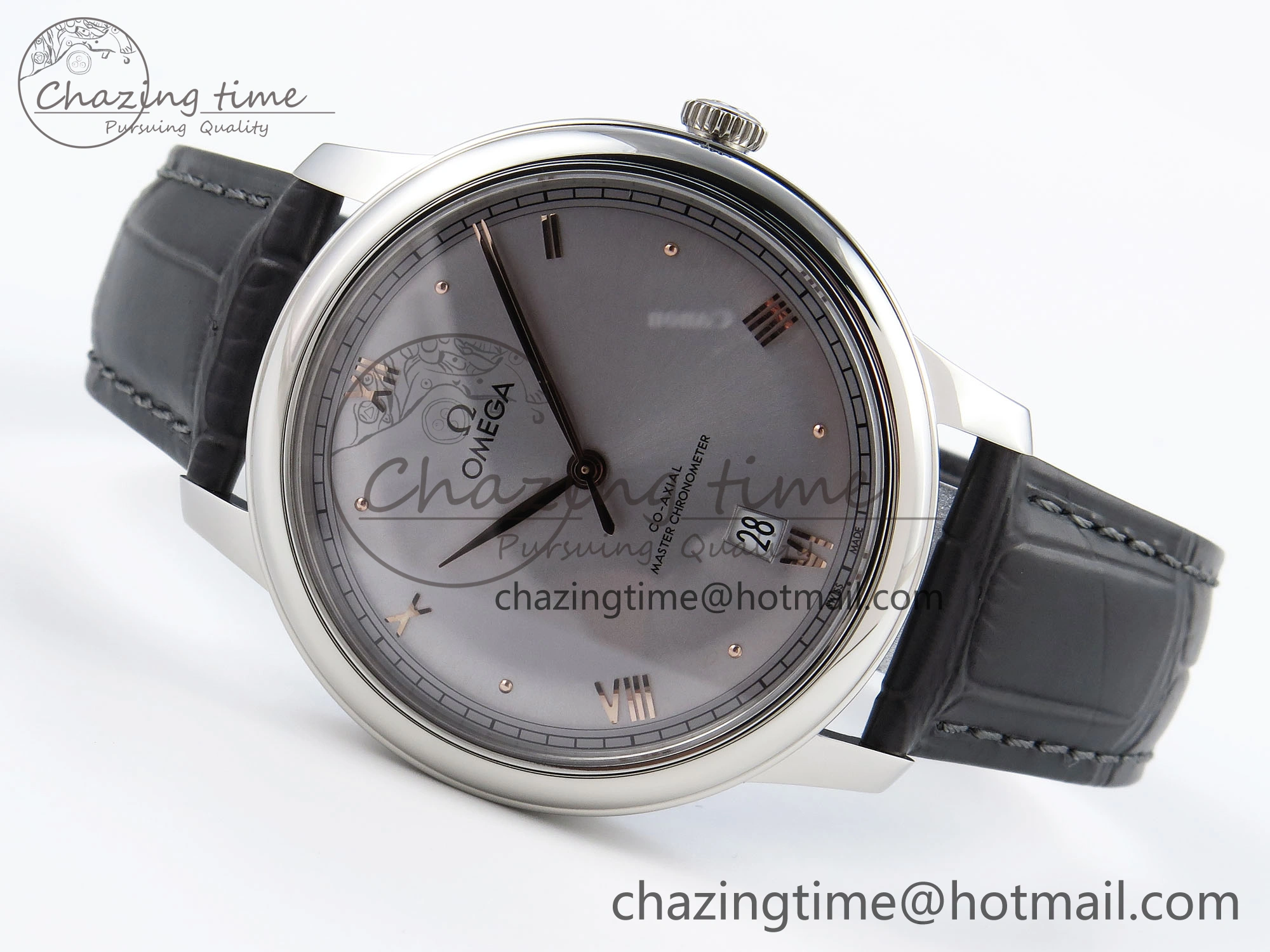 De Ville Date SS MKF 1:1 Best Edition Grey Dial Roman Marker on Black Leather Strap A8800