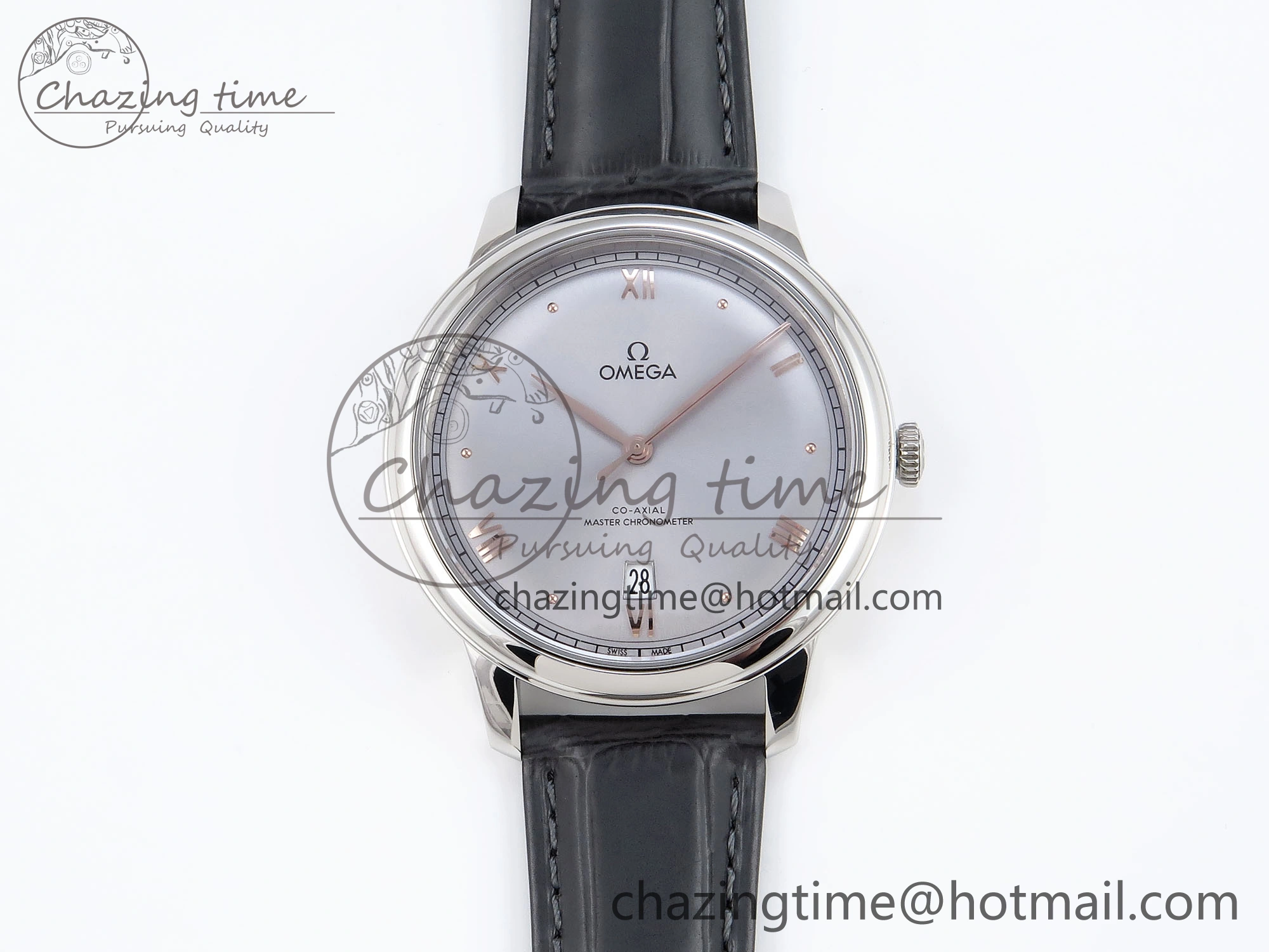 De Ville Date SS MKF 1:1 Best Edition Grey Dial Roman Marker on Black Leather Strap A8800