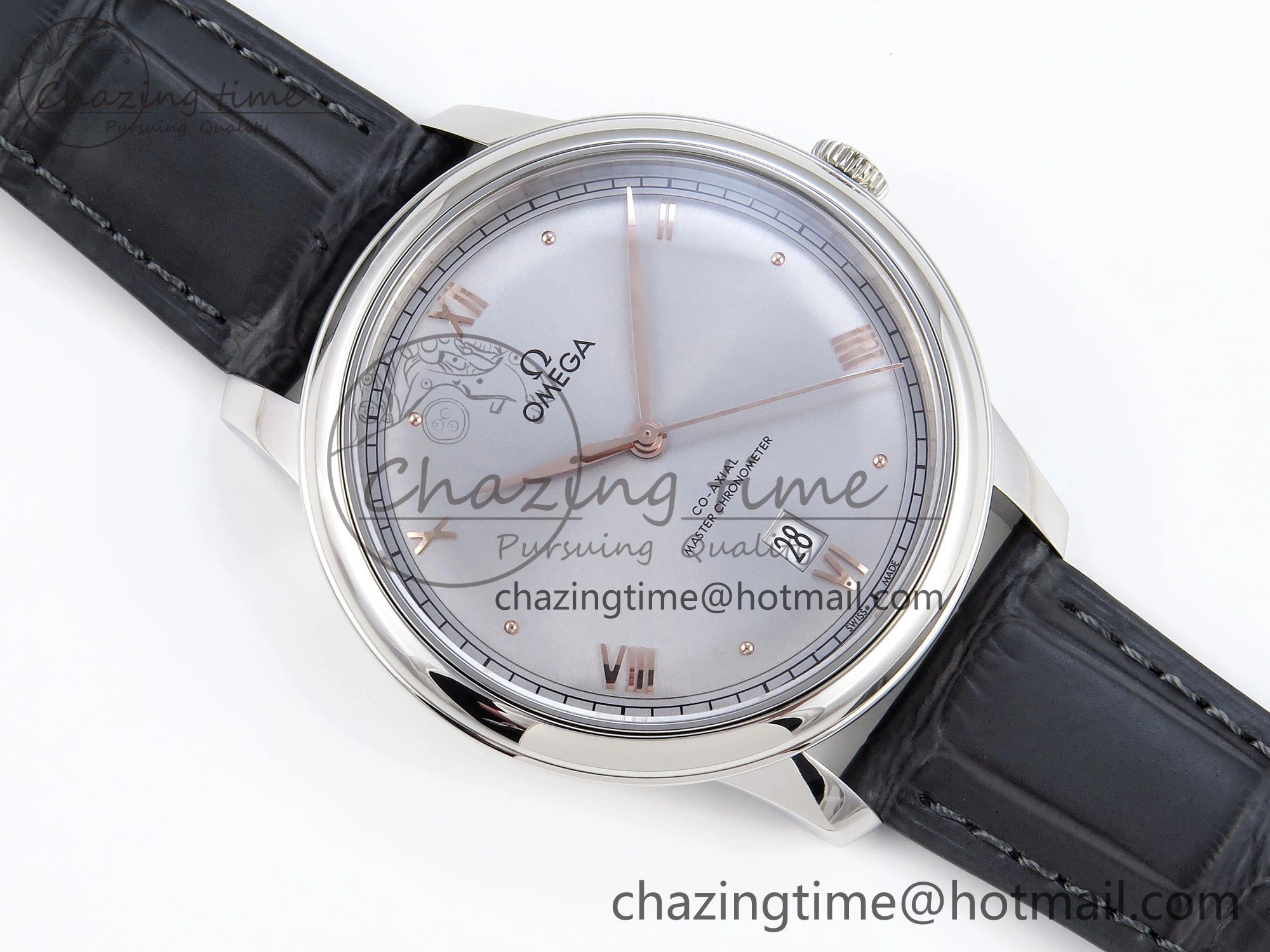 De Ville Date SS MKF 1:1 Best Edition Grey Dial Roman Marker on Black Leather Strap A8800