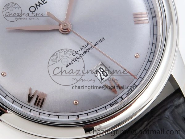 De Ville Date SS MKF 1:1 Best Edition Grey Dial Roman Marker on Black Leather Strap A8800