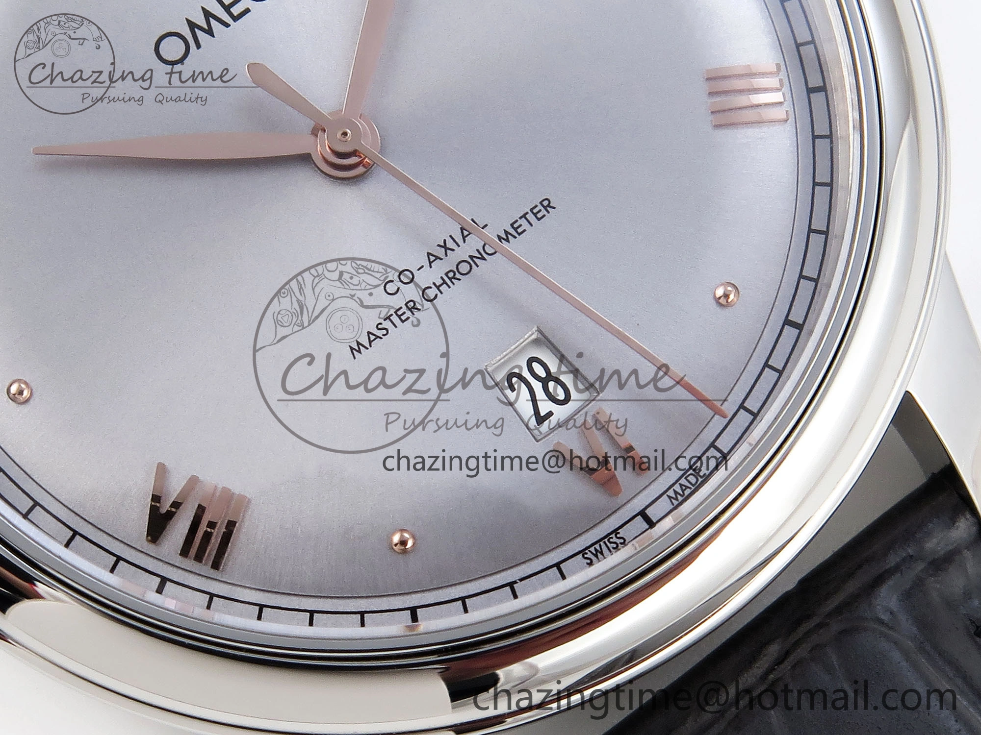 De Ville Date SS MKF 1:1 Best Edition Grey Dial Roman Marker on Black Leather Strap A8800