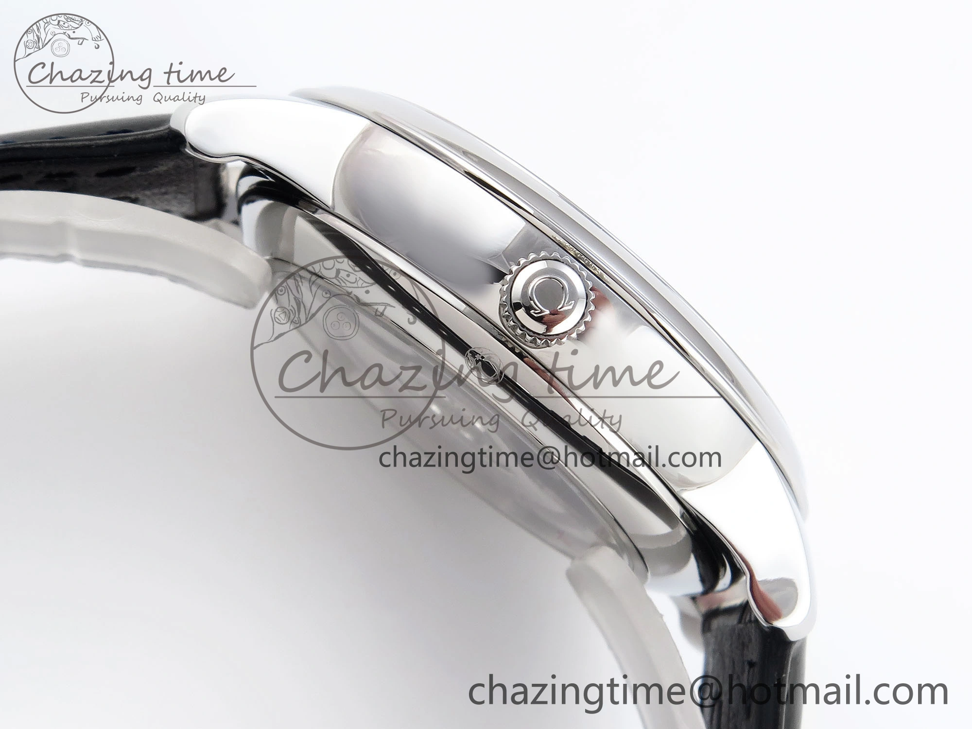 De Ville Date SS MKF 1:1 Best Edition White Dial Roman Marker on Black Leather Strap A8800