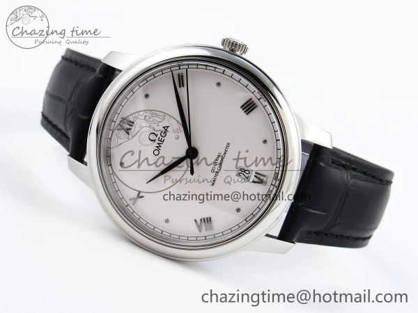 De Ville Date SS MKF 1:1 Best Edition White Dial Roman Marker on Black Leather Strap A8800
