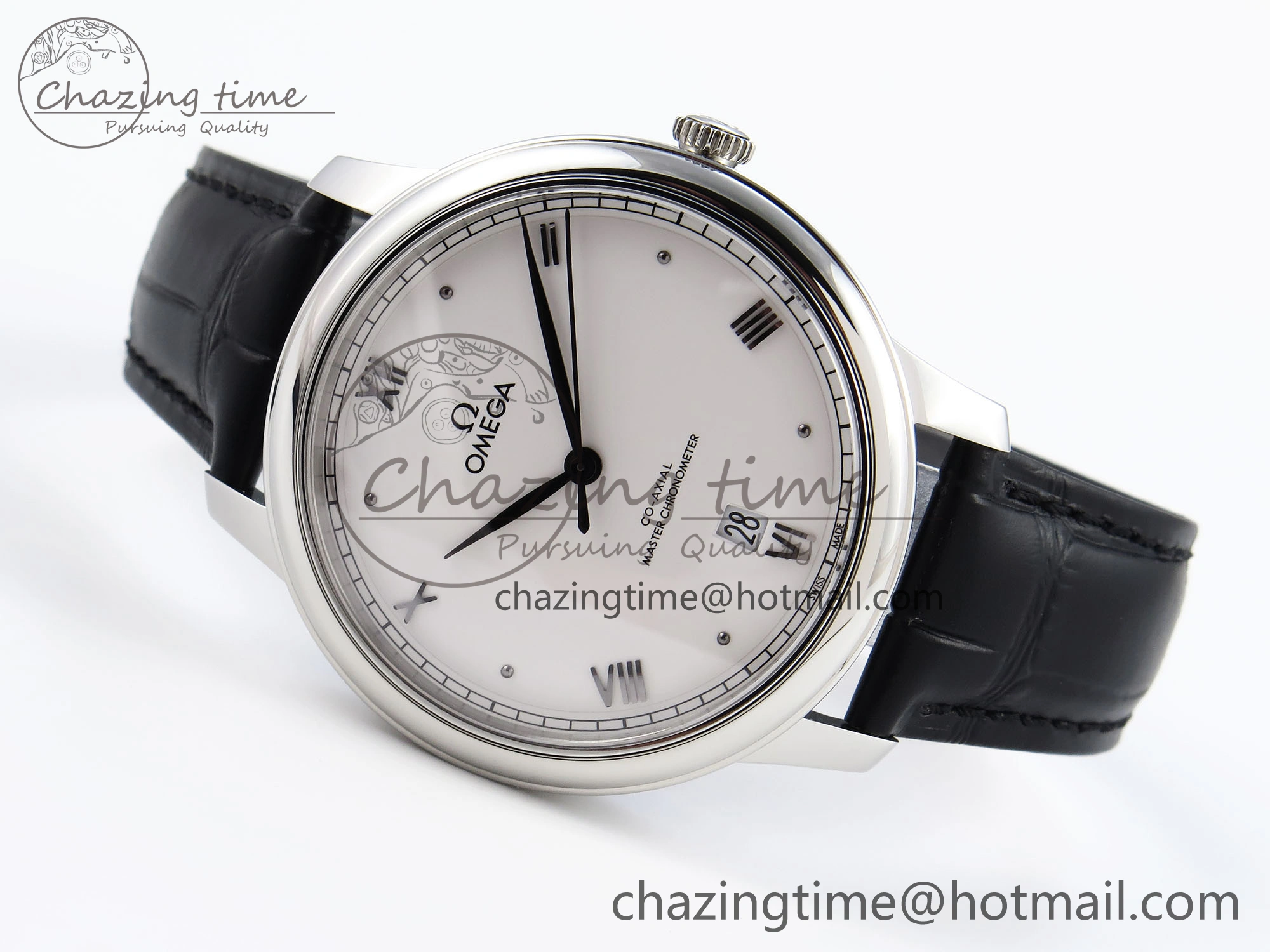 De Ville Date SS MKF 1:1 Best Edition White Dial Roman Marker on Black Leather Strap A8800