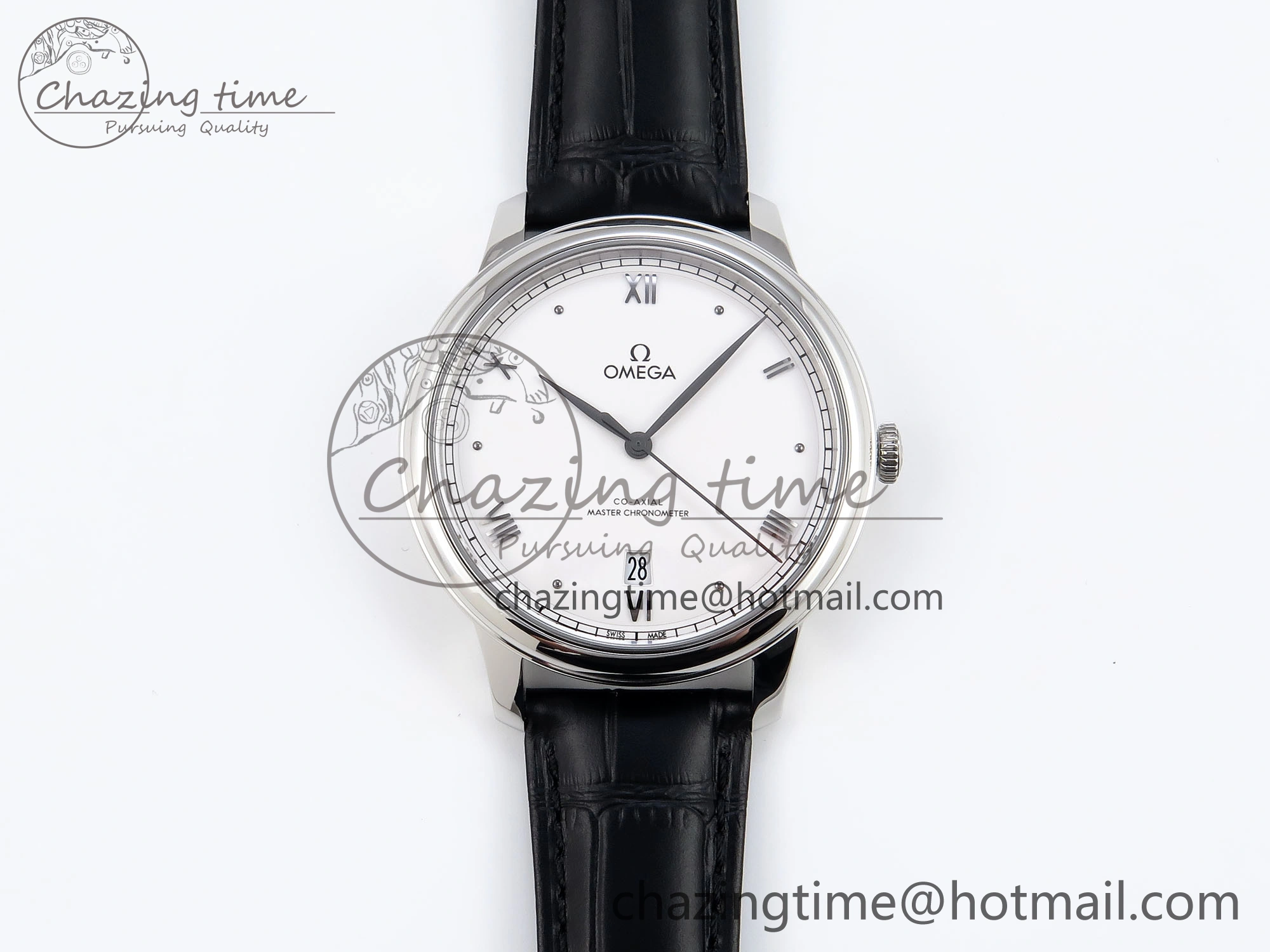 De Ville Date SS MKF 1:1 Best Edition White Dial Roman Marker on Black Leather Strap A8800