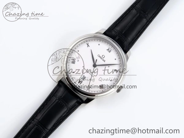 De Ville Date SS MKF 1:1 Best Edition White Dial Roman Marker on Black Leather Strap A8800