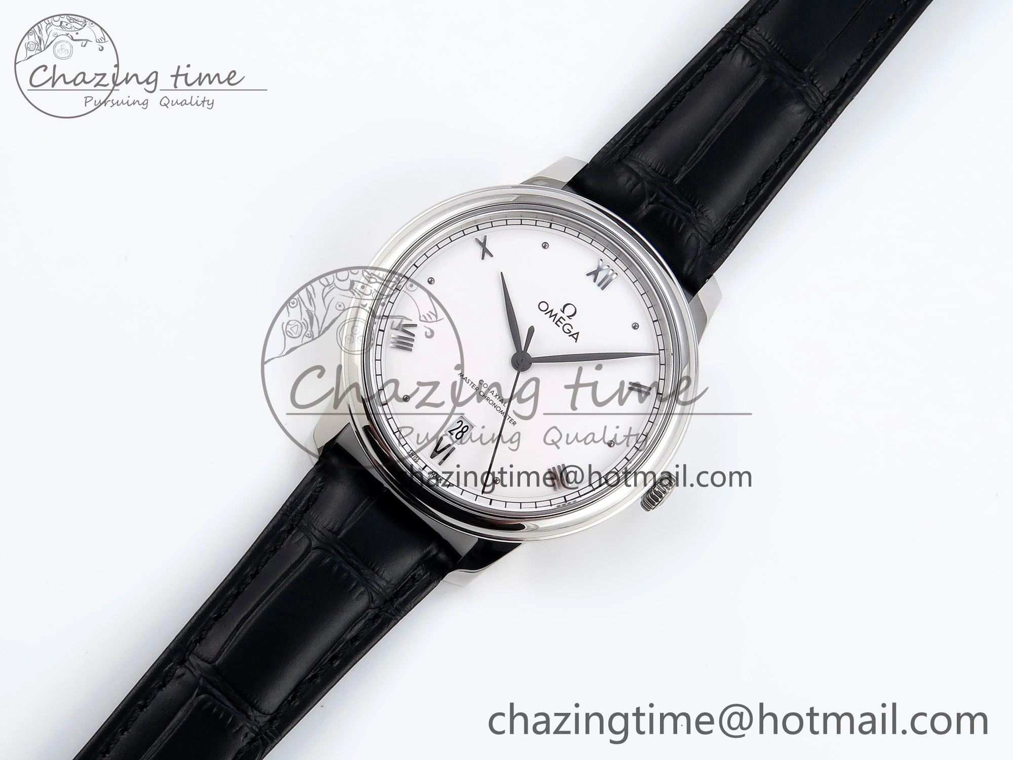 De Ville Date SS MKF 1:1 Best Edition White Dial Roman Marker on Black Leather Strap A8800