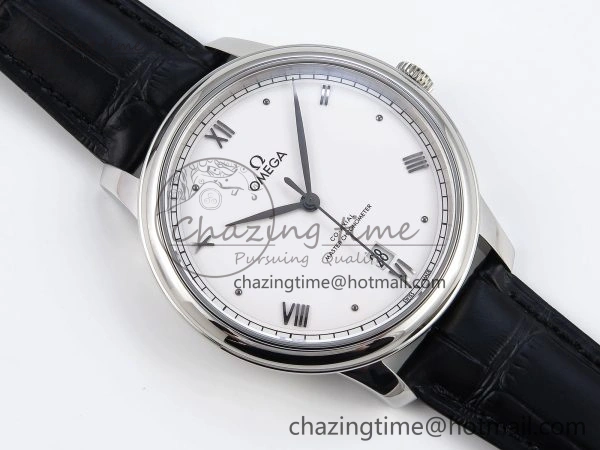 De Ville Date SS MKF 1:1 Best Edition White Dial Roman Marker on Black Leather Strap A8800