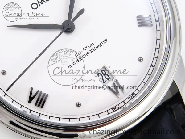 De Ville Date SS MKF 1:1 Best Edition White Dial Roman Marker on Black Leather Strap A8800
