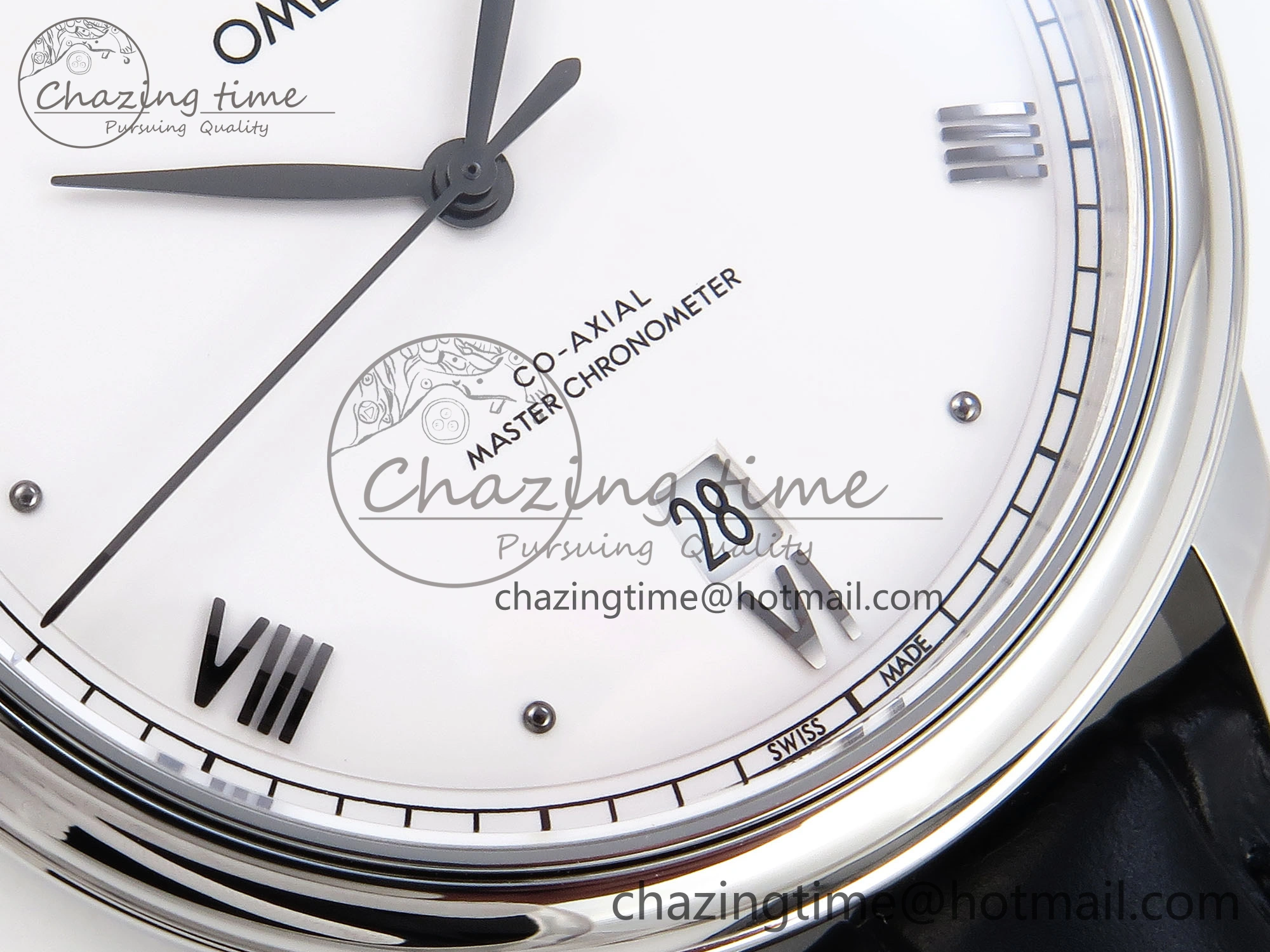 De Ville Date SS MKF 1:1 Best Edition White Dial Roman Marker on Black Leather Strap A8800