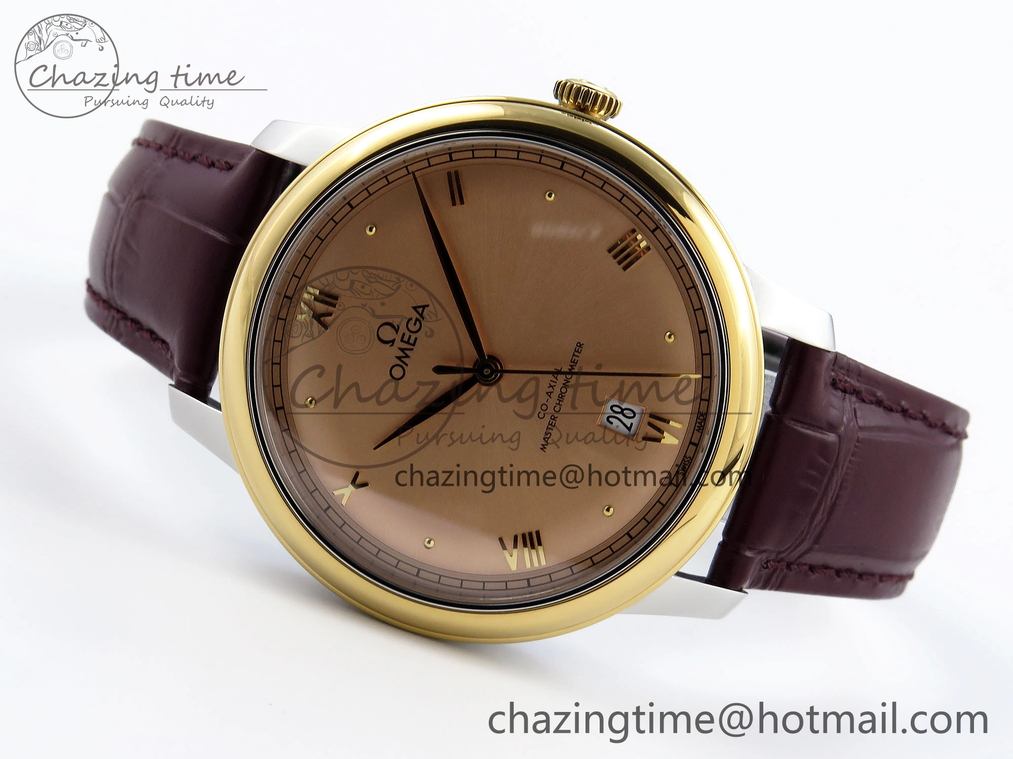 De Ville Date YG MKF 1:1 Best Edition Brown Dial Roman Marker on Brown Leather Strap A8800
