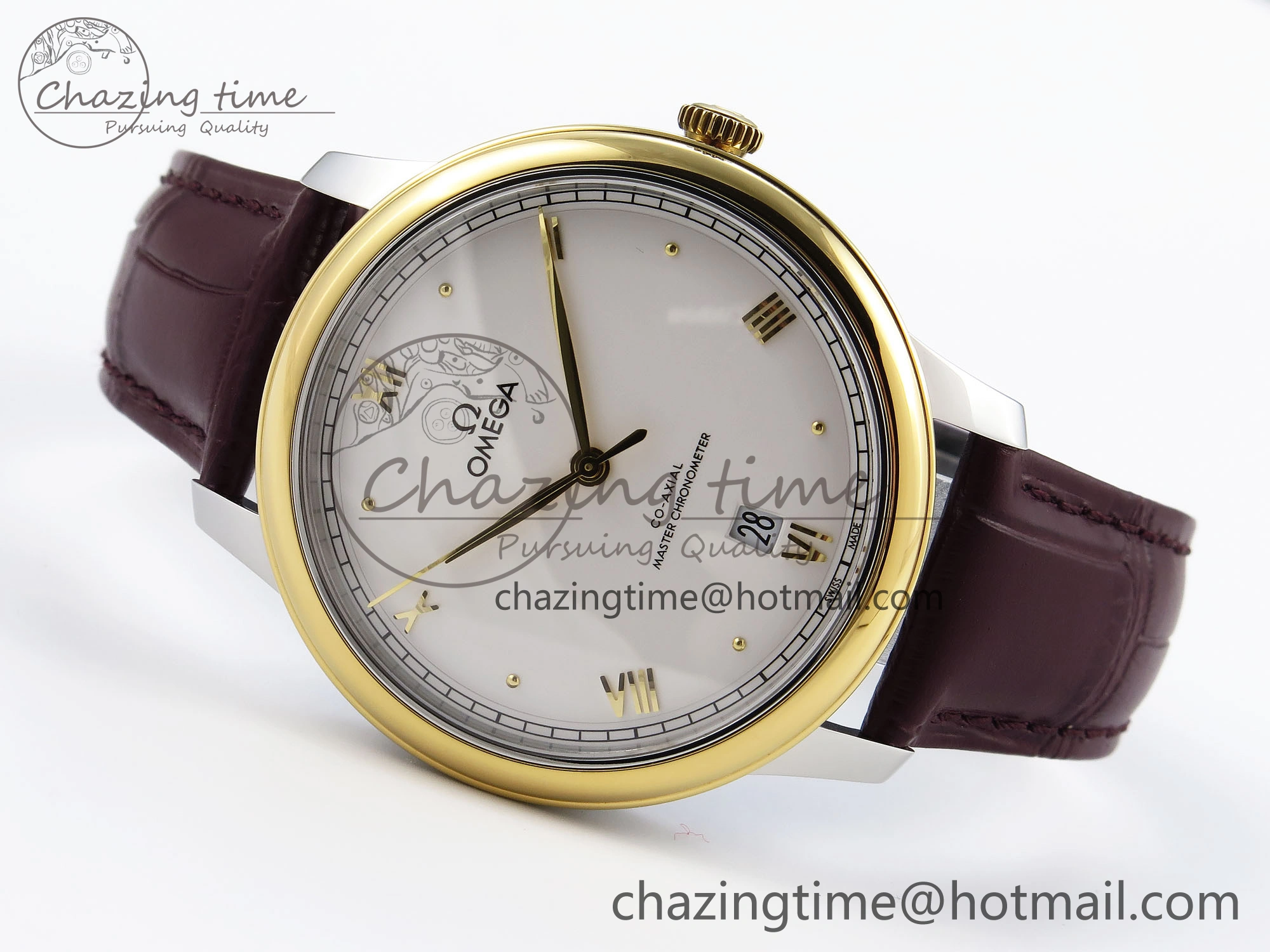 De Ville Date YG MKF 1:1 Best Edition White Dial Roman Marker on Brown Leather Strap A8800