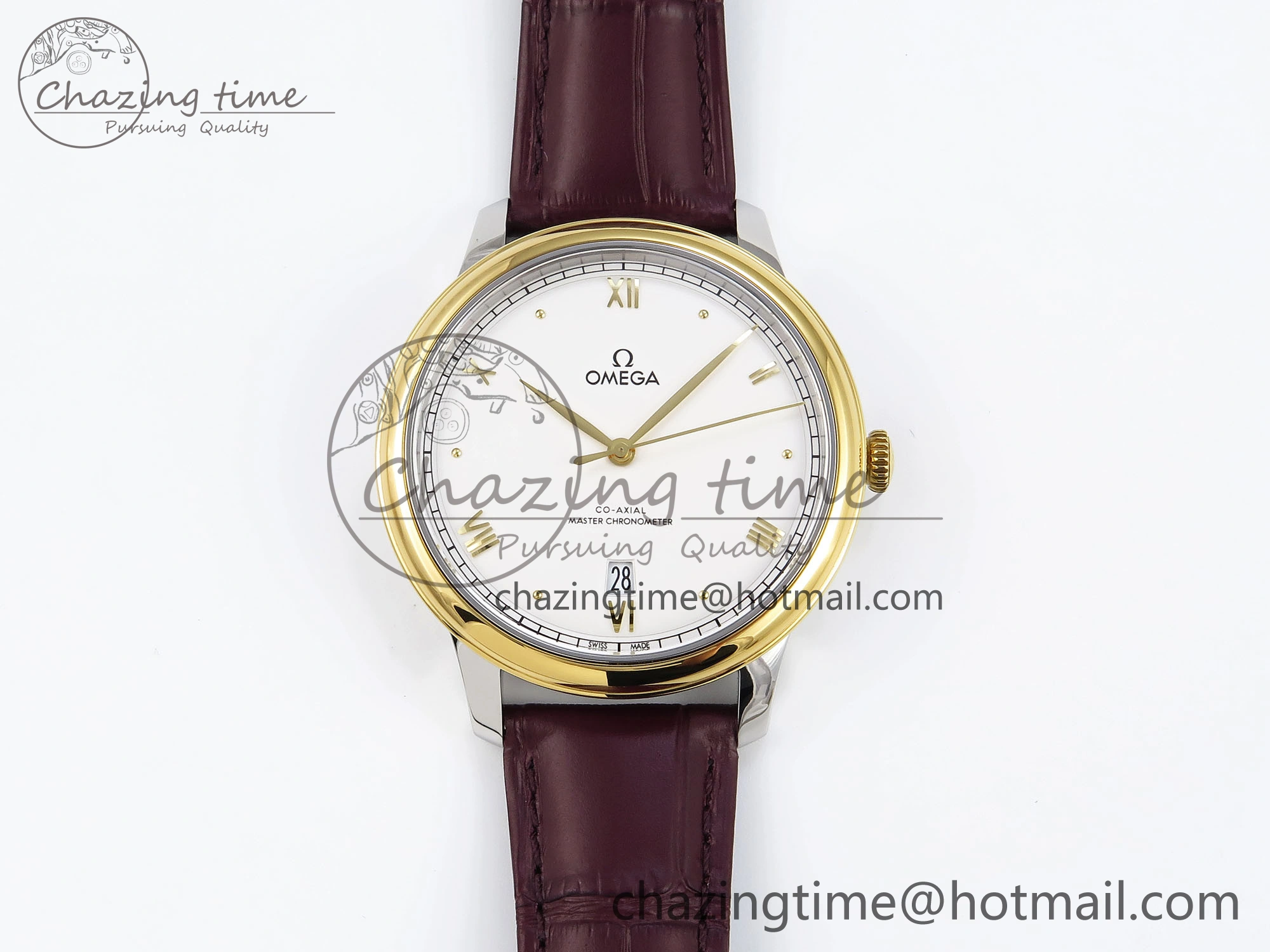 De Ville Date YG MKF 1:1 Best Edition White Dial Roman Marker on Brown Leather Strap A8800