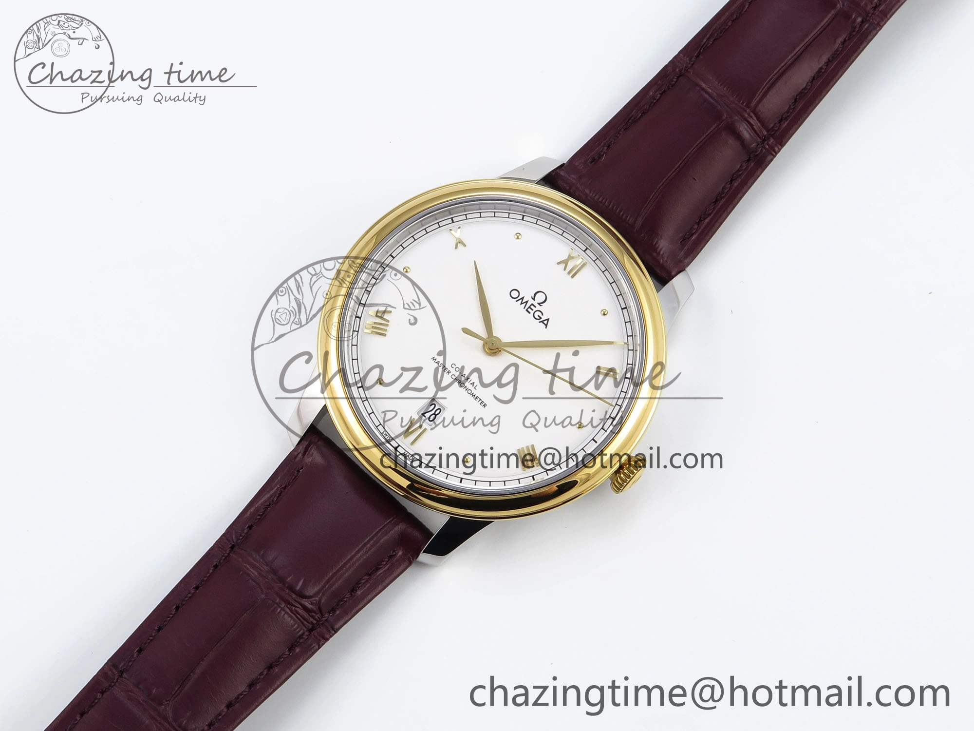 De Ville Date YG MKF 1:1 Best Edition White Dial Roman Marker on Brown Leather Strap A8800