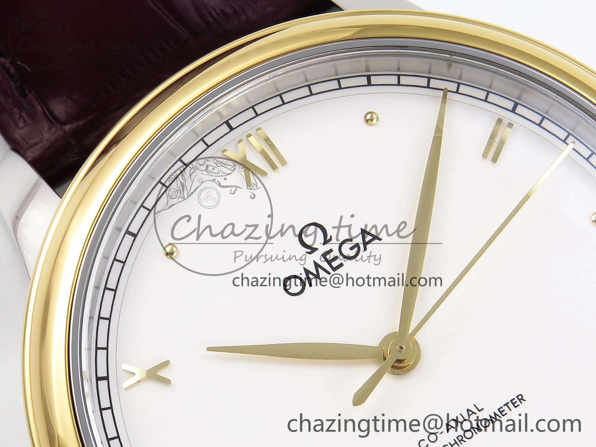 De Ville Date YG MKF 1:1 Best Edition White Dial Roman Marker on Brown Leather Strap A8800