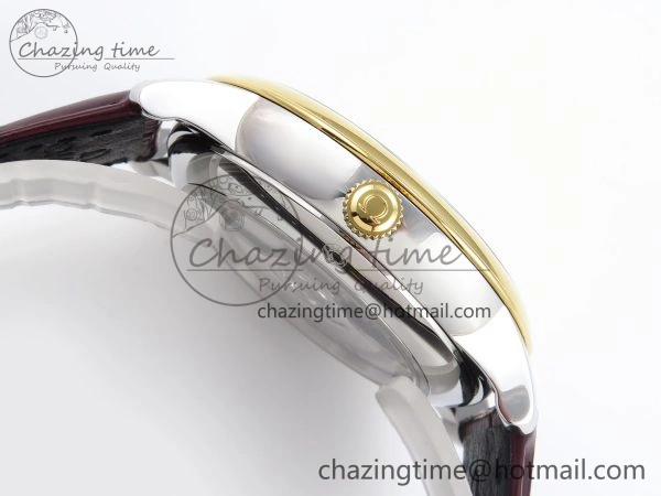 De Ville Date YG MKF 1:1 Best Edition White Textured Dial Diamonds Marker on Brown Leather Strap A8800