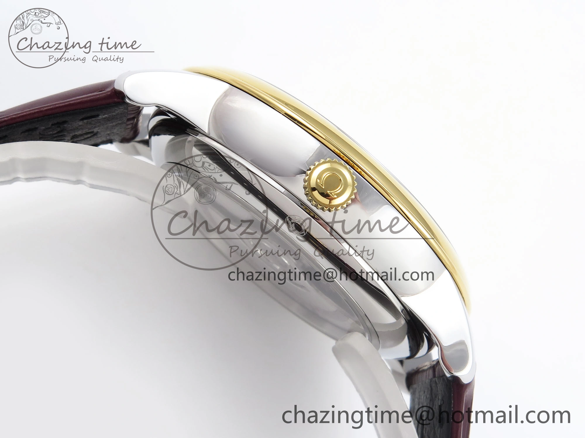 De Ville Date YG MKF 1:1 Best Edition White Textured Dial Diamonds Marker on Brown Leather Strap A8800