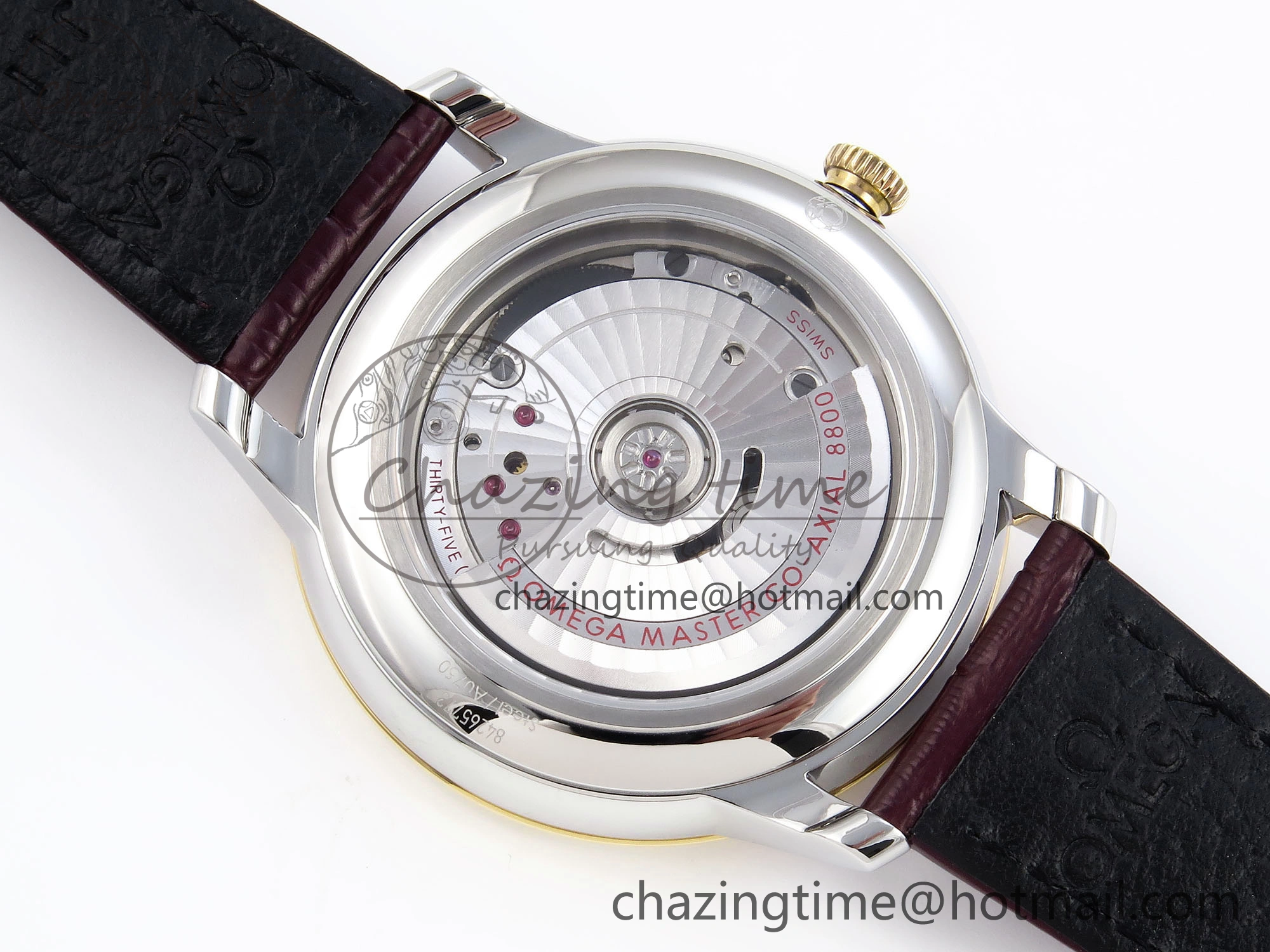 De Ville Date YG MKF 1:1 Best Edition White Textured Dial Diamonds Marker on Brown Leather Strap A8800
