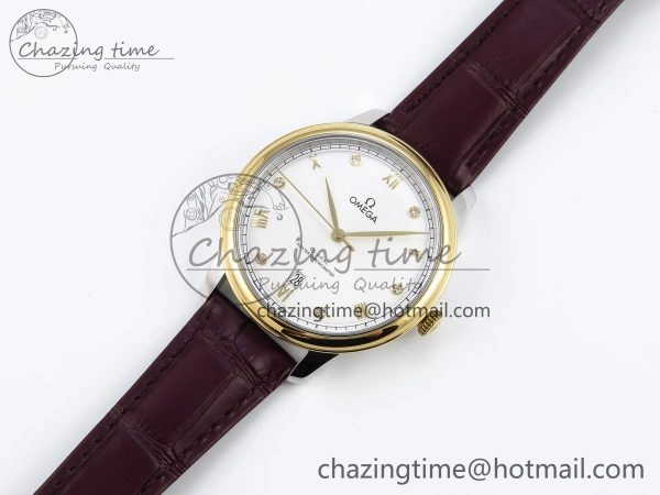 De Ville Date YG MKF 1:1 Best Edition White Textured Dial Diamonds Marker on Brown Leather Strap A8800