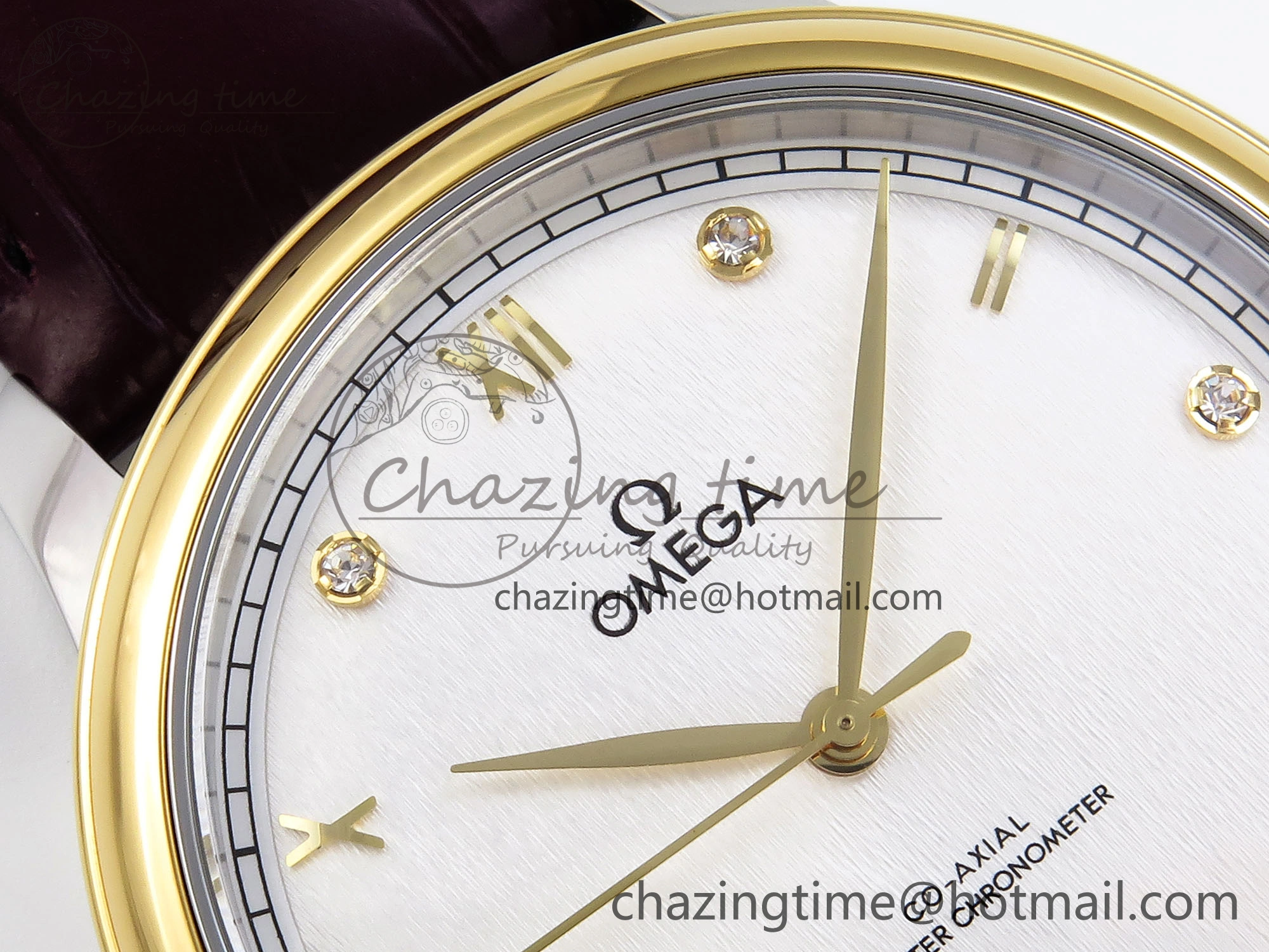 De Ville Date YG MKF 1:1 Best Edition White Textured Dial Diamonds Marker on Brown Leather Strap A8800