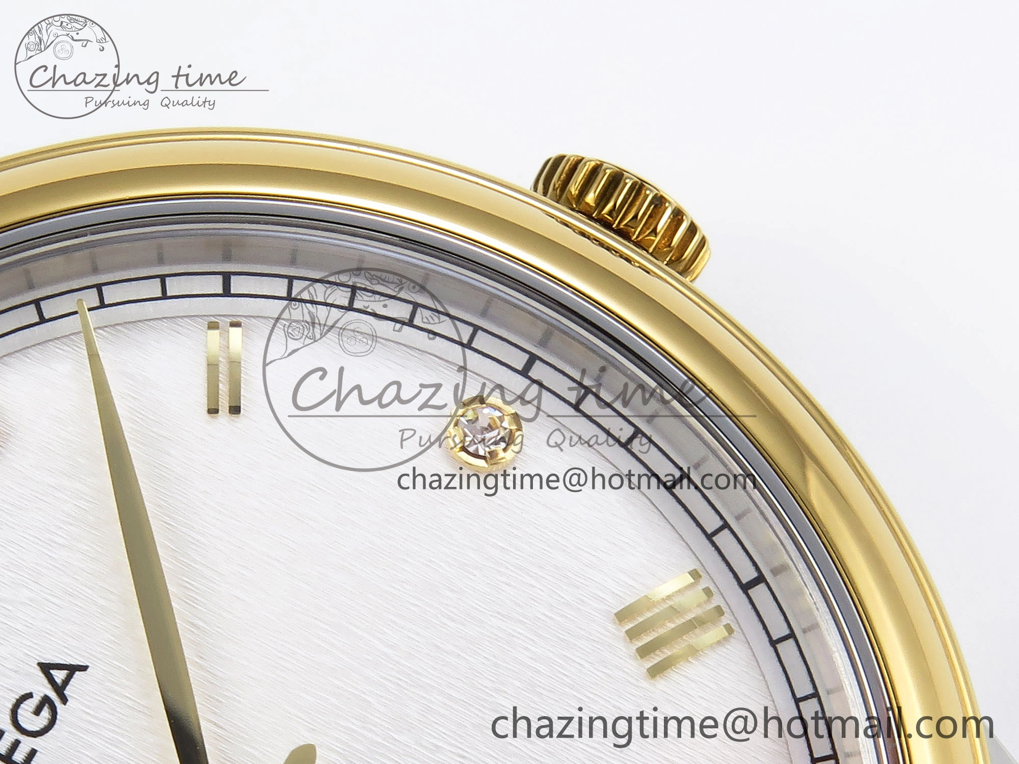 De Ville Date YG MKF 1:1 Best Edition White Textured Dial Diamonds Marker on Brown Leather Strap A8800