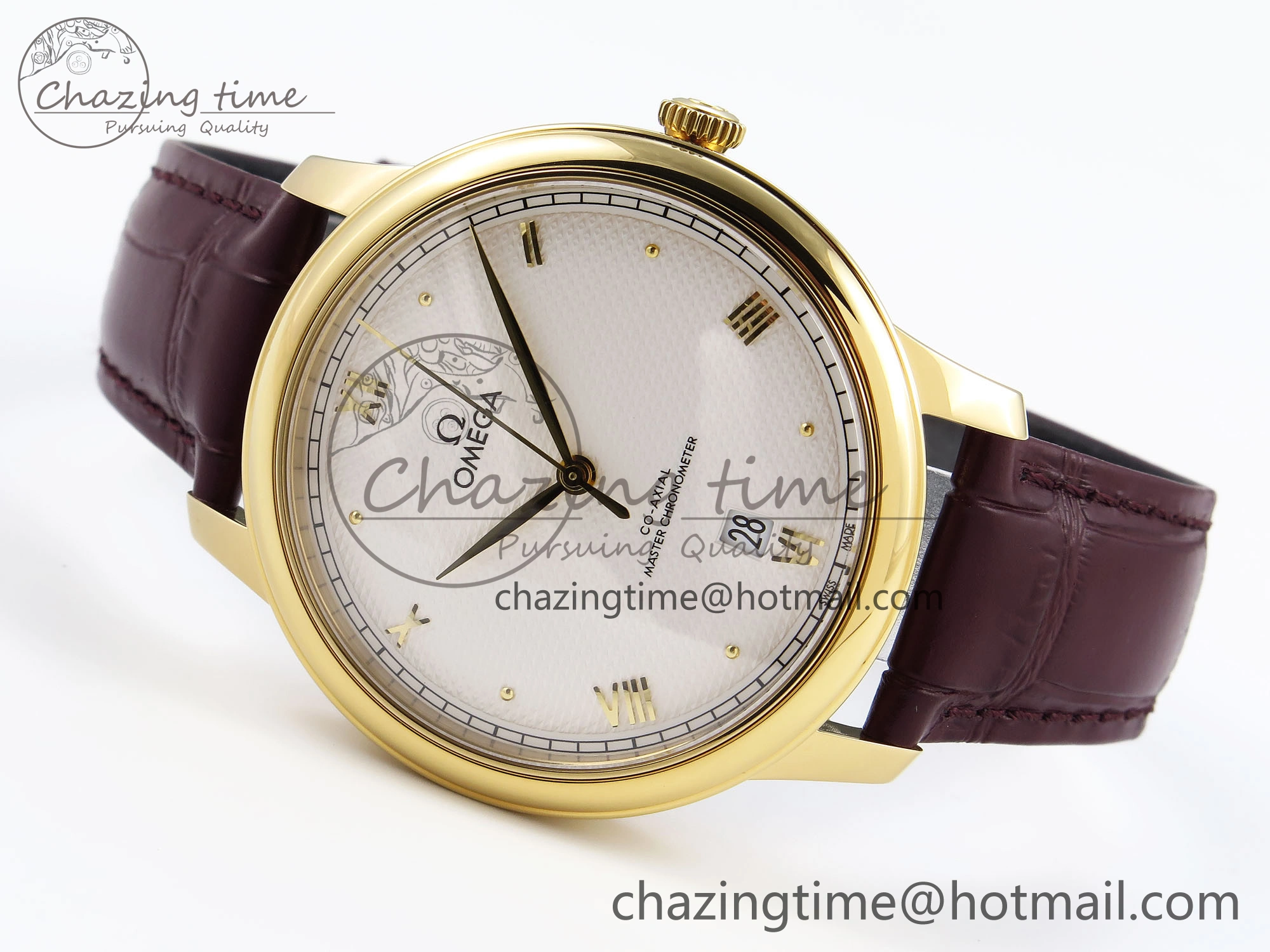 De Ville Date YG MKF 1:1 Best Edition White Textured Dial Roman Marker on Brown Leather Strap A8800