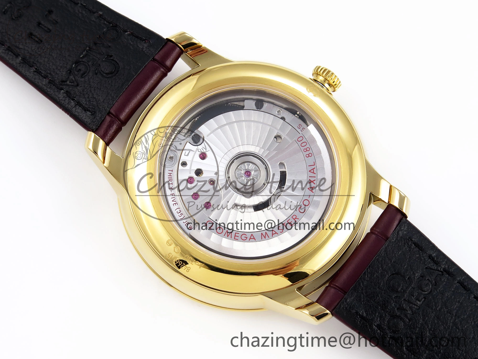 De Ville Date YG MKF 1:1 Best Edition White Textured Dial Roman Marker on Brown Leather Strap A8800