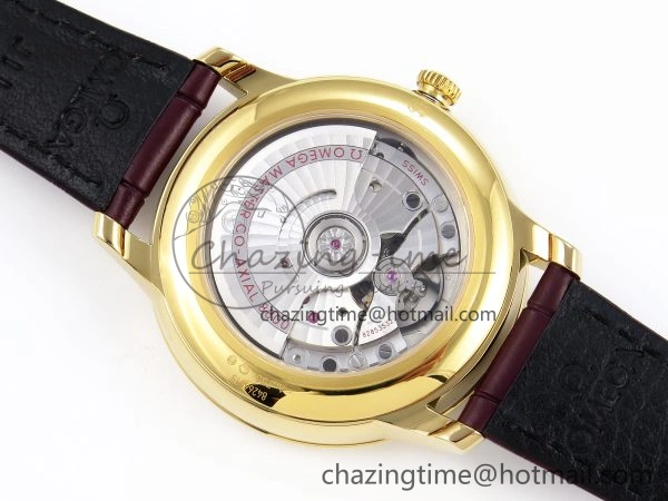 De Ville Date YG MKF 1:1 Best Edition White Textured Dial Roman Marker on Brown Leather Strap A8800