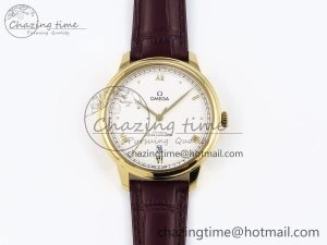 De Ville Date YG MKF 1:1 Best Edition White Textured Dial Roman Marker on Brown Leather Strap A8800