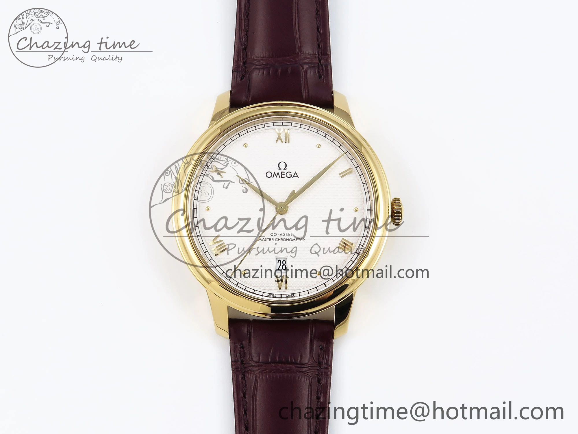 De Ville Date YG MKF 1:1 Best Edition White Textured Dial Roman Marker on Brown Leather Strap A8800