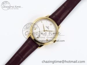 De Ville Date YG MKF 1:1 Best Edition White Textured Dial Roman Marker on Brown Leather Strap A8800